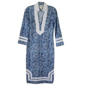 STS Sail To Sable Blue and White Patterned V-Neck Tunic Dress Size XXS